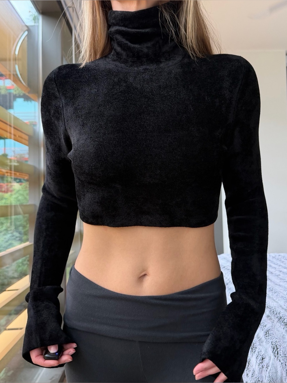 House of CB Black Long Sleeve Turtleneck Crop Top